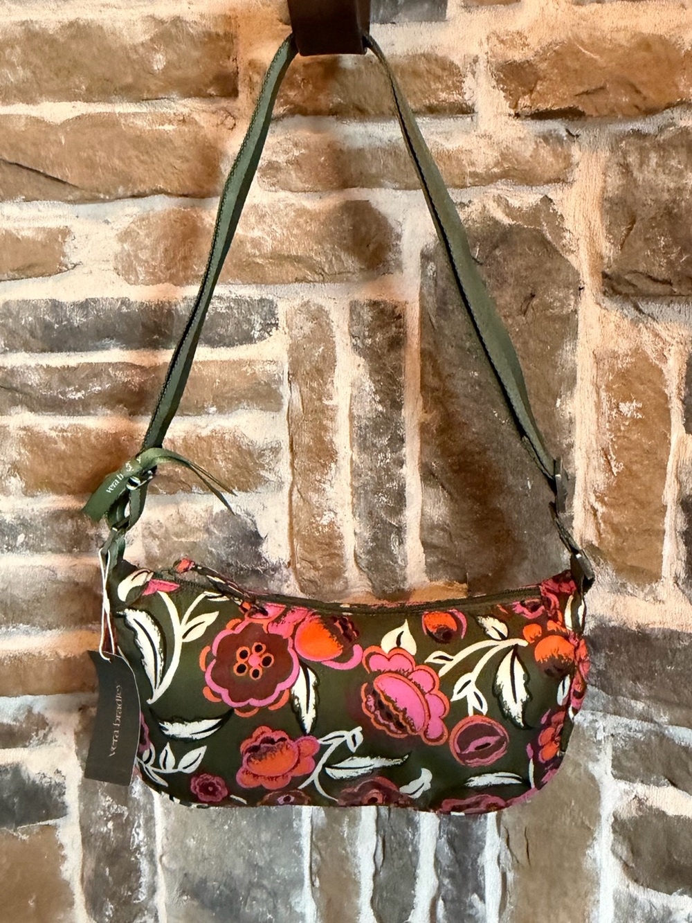 Vera Bradley spring brook sling Olive green Floral Print Crossbody Shoulder Bag